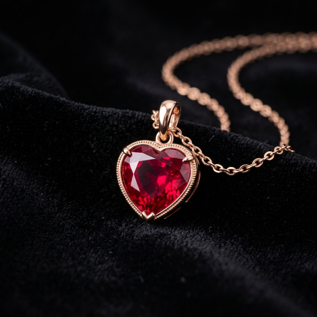 Ruby Heart Pendant Necklace